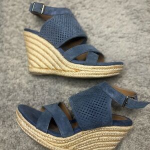 Navy Suede Wedge Sandals